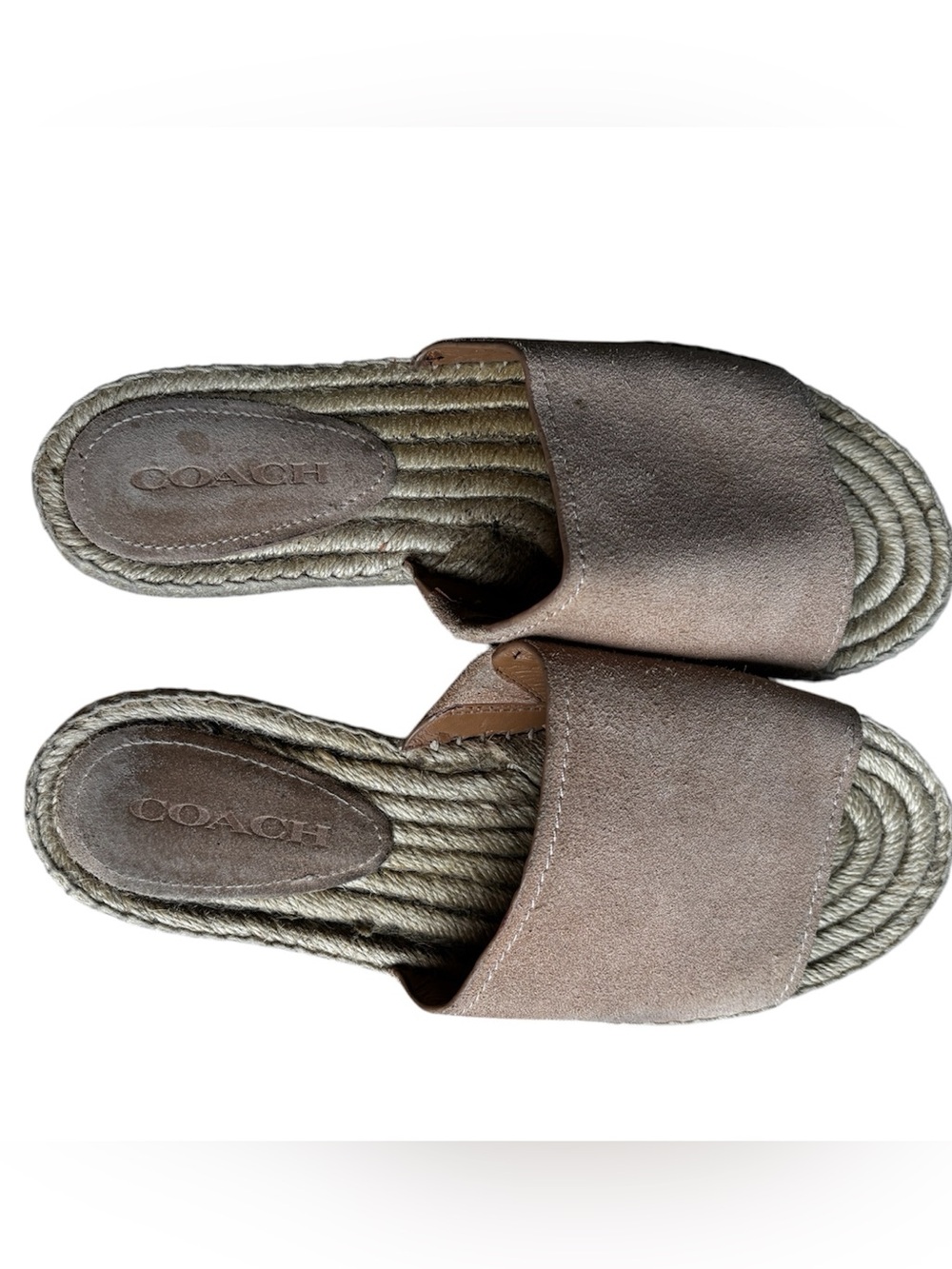 Coach Claudia Espadrille Suede Slide Mules in Taupe Beige Nude Size 9.5 B